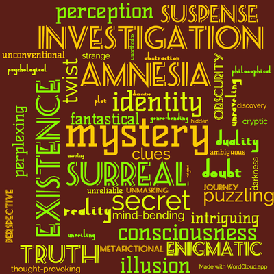 Word cloud of the book The unpleasant profession of Johathan Hoag by Robert Heinlein with 48 words like mystery, surreal and identity.