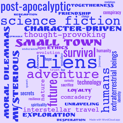 Word cloud of the book Special Deliverance with 46 words like aliens, adventure and small town.