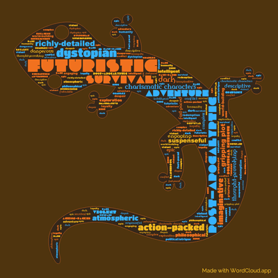 Word cloud of the book Winter in Eden by Harry Harrison with 31 words like futuristic, post-apocalyptic and survival.