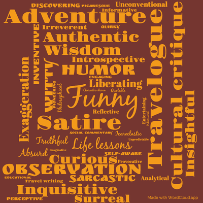 Word cloud of the book A Tramp Abroad by Mark Twain with 46 words like Funny, Travelogue and Adventure.