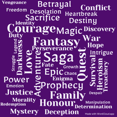 Word cloud of the book The Pillars Of Creation by Terry Goodkind with 46 words like Saga , Fantasy and Adventure .