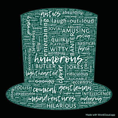 Word cloud of the book My Man Jeeves by P. G. Wodehouse with 49 words like humorous, witty and entertaining.