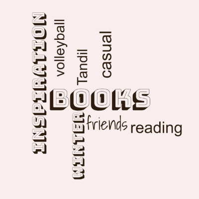 Word cloud with 8 words like books, casual and friends.
