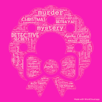 Word cloud of the book Hercule Poirot's Christmas by Agatha Christie with 45 words like murder, mystery and detective.