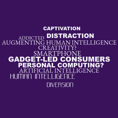 Word cloud with 11 words like GADGET-LED CONSUMERS, SMARTPHONE and PERSONAL COMPUTING?.
