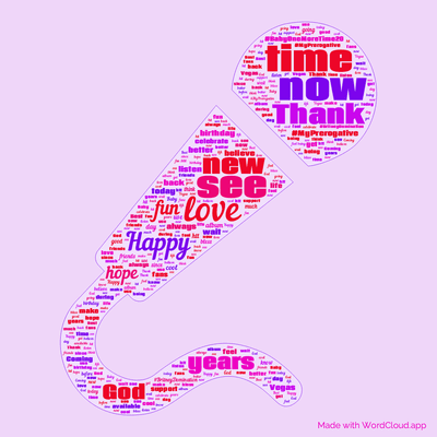 Word cloud with 50 words like now, love and time.