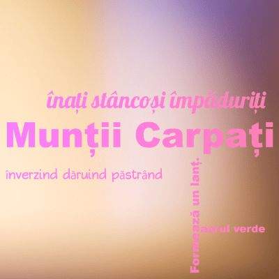 Word cloud with 5 words like Munții Carpați, înați stâncoși împăduriți and Formează un lanț..