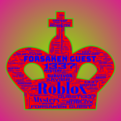 Word cloud in a Chess King shape with 7 words like Roblox, Forsaken Guest and 1337.