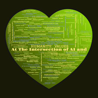 Word cloud in a Heart shape with 4 words like At The Intersection of AI and , Humanity: Values and That Shape Our Future - Empath.