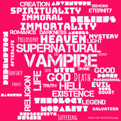 Word cloud of the book Memnoch the D with 47 words like Vampire, Supernatural and God.