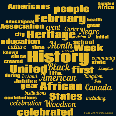 Word cloud with 50 words like History, Black and Month.