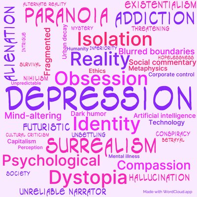 Word cloud of the book Voices from the Street with 45 words like Depression, Isolation and Obsession.