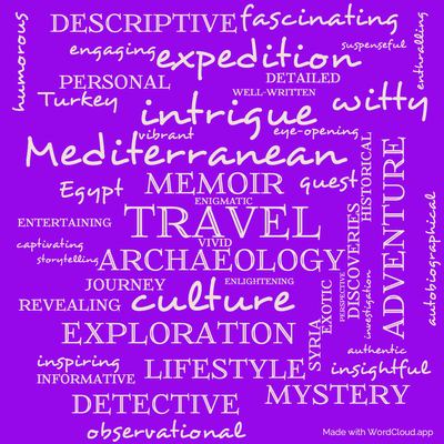 Word cloud of the book Come, Tell Me How You Live with 47 words like travel, archaeology and memoir.