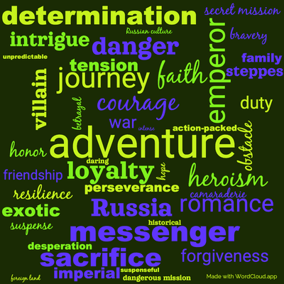 Word cloud of the book Michael Strogoff, The Courier of the Czar by Jules Verne with 44 words like adventure, courage and loyalty.