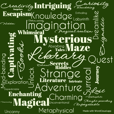 Word cloud of the book The Strange Library with 48 words like Library, Strange and Mysterious.
