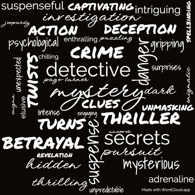 Word cloud of the book You Find Him with 42 words like mystery, suspense and thriller.