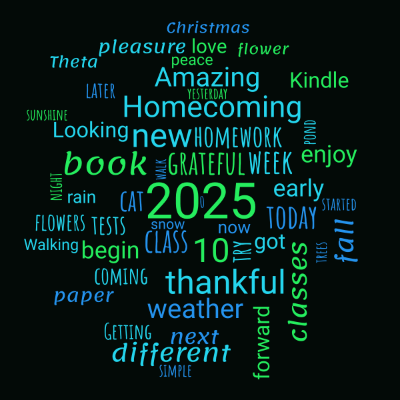 Word cloud with 51 words like 2025, grateful and 10.