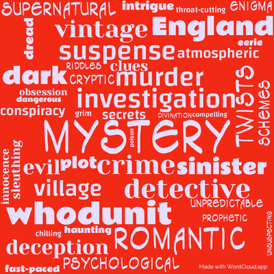 Word cloud of the book The Pale Horse with 45 words like mystery, crime and investigation.