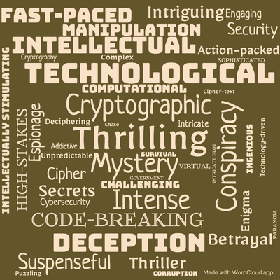 Word cloud of the book Digital Fortress with 45 words like Thrilling, Cryptographic and Mystery.