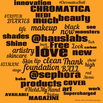 Word cloud with 50 words like love, @hauslabs and clean.
