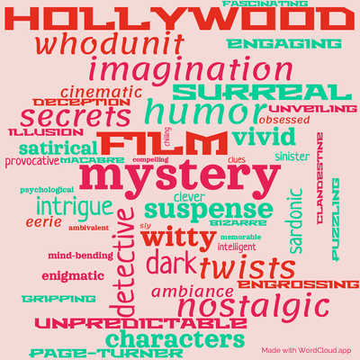 Word cloud of the book Let's All Kill Constance with 49 words like mystery, Hollywood and suspense.