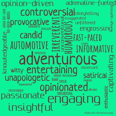 Word cloud of the book Motorworld with 43 words like adventurous , humorous and entertaining .