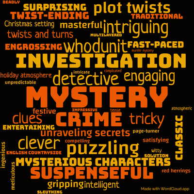 Word cloud of the book The Adventure of the Christmas Pudding by Agatha Christie with 48 words like mystery, detective and crime.