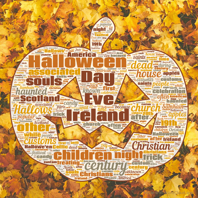 Word cloud with 50 words like Halloween, century and Eve.