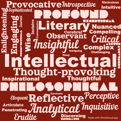Word cloud of the book The Essays of George Eliot by George Eliot with 43 words like Intellectual, Thought-provoking and Insightful.