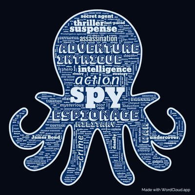Word cloud of the book Octopussy and the Living Daylights by Ian Fleming with 45 words like spy , espionage and action .