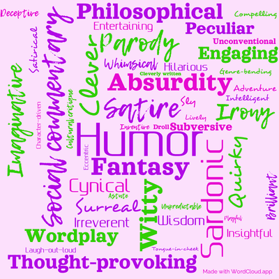 Word cloud of the book The Truth by Terry Pratchett with 47 words like Humor, Satire and Fantasy.