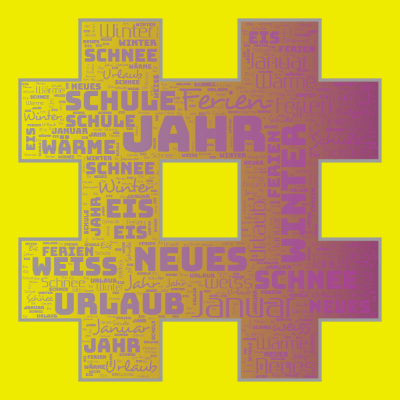 Word cloud in a Hash shape with 11 words like Jahr, Neues and Januar.