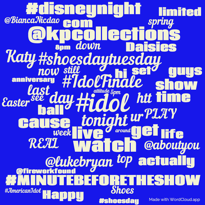 Word cloud with 50 words like #idol, tonight and #IdolFinale.