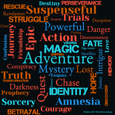 Word cloud of the book Chainfire with 48 words like Adventure, Magic and Mystery.