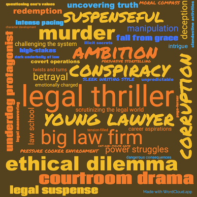 Word cloud of the book The Associate by John Grisham with 44 words like legal thriller, young lawyer and conspiracy.
