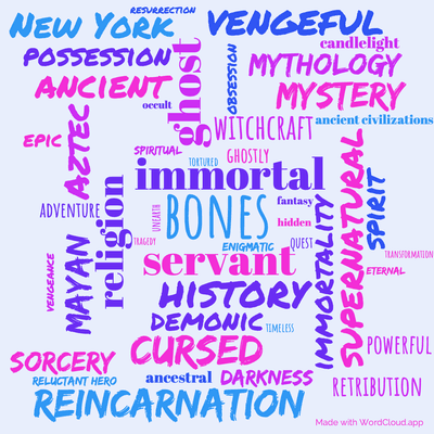 Word cloud of the book Servant of the Bones by Anne Rice with 47 words like bones, servant and immortal.