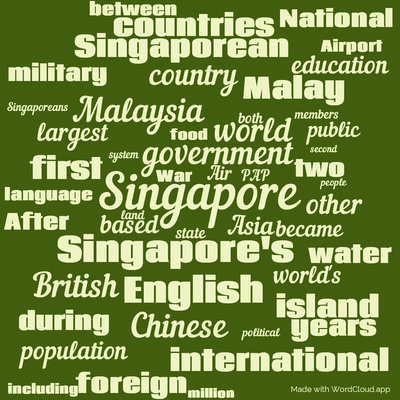Word cloud with 50 words like Singapore, Singapore's and government.