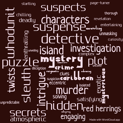 Word cloud of the book A Caribbean Mystery by Agatha Christie with 49 words like mystery, Caribbean and island.