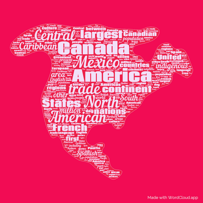 Word cloud with 50 words like America, North and Mexico.
