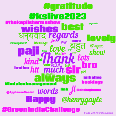 Word cloud with 50 words like Thank, love and much.