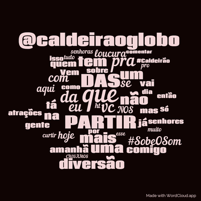 Word cloud with 50 words like que, DAS and PARTIR.