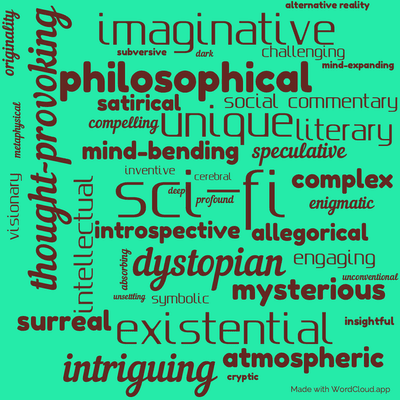 Word cloud of the book Probationers with 41 words like sci-fi, dystopian and unique.
