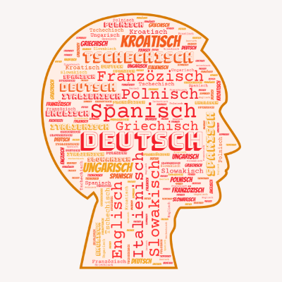 Word cloud in a Man Face shape with 11 words like Deutsch, Spanisch and Italienisch.