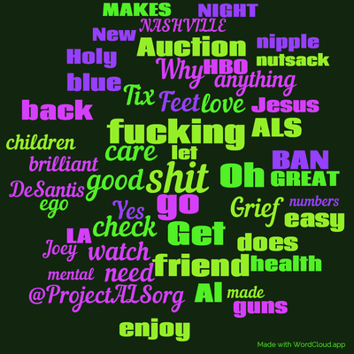 Word cloud with 50 words like shit, go and fucking.