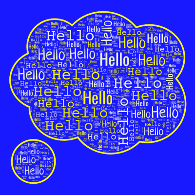 Word cloud in a Thought Bubble shape with 1 word Hello.