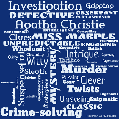 Word cloud of the book Miss Marple and Mystery by Agatha Christie with 50 words like Miss Marple, Mystery and Agatha Christie.
