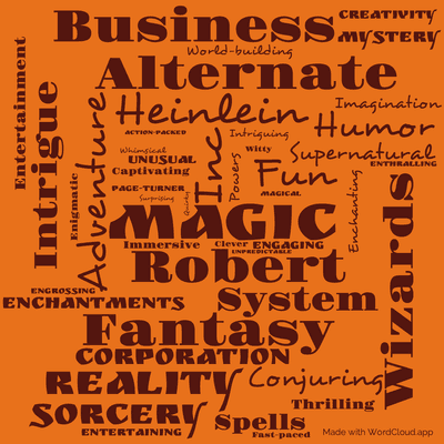 Word cloud of the book Magic, Inc by Robert Heinlein with 47 words like Magic, Inc and Robert.