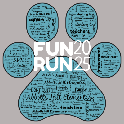 Word cloud with 21 words like Abbotts Hill Elementary, Running and friends.