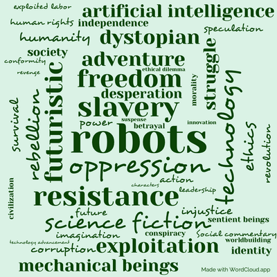 Word cloud of the book On The Planet Of Robot Slaves with 47 words like robots, slavery and oppression.