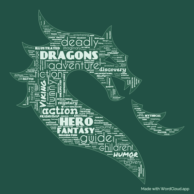 Word cloud of the book A Hero's Guide to Deadly Dragons with 48 words like dragons, hero and guide.